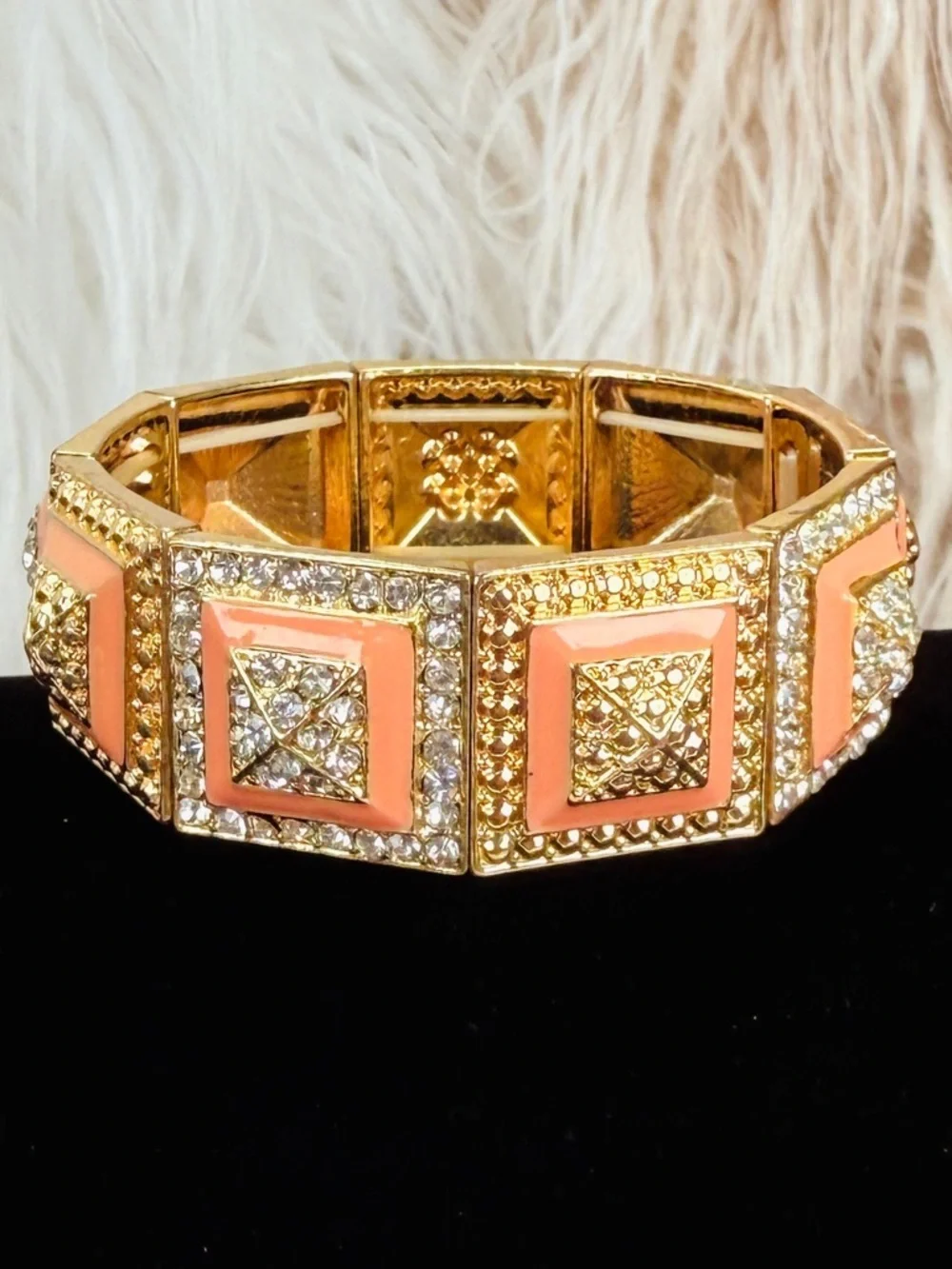 Goldtone Coral Accent Crystal Stretch Bracelet